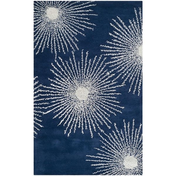 Flowers First 5 x 8 ft. Medium Rectangle Contemporary Soho Dark Blue & Ivory Hand Tufted Rug FL1860152 - main